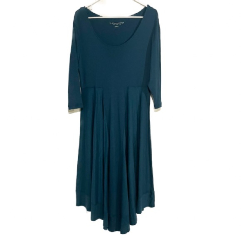 Soft Surroundings womens above knee dress midi teal blue cotton 3/4 sleeve sz M